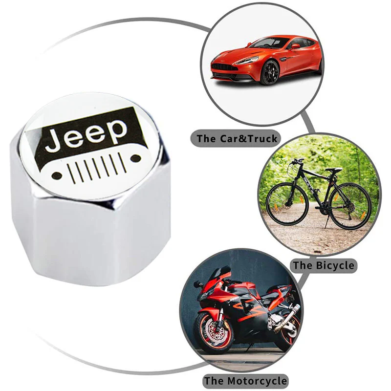 JEEP LOGO Set Emblems with Silver Keychain Tire Wheel Valves Air Caps - US SELLER - Image 2