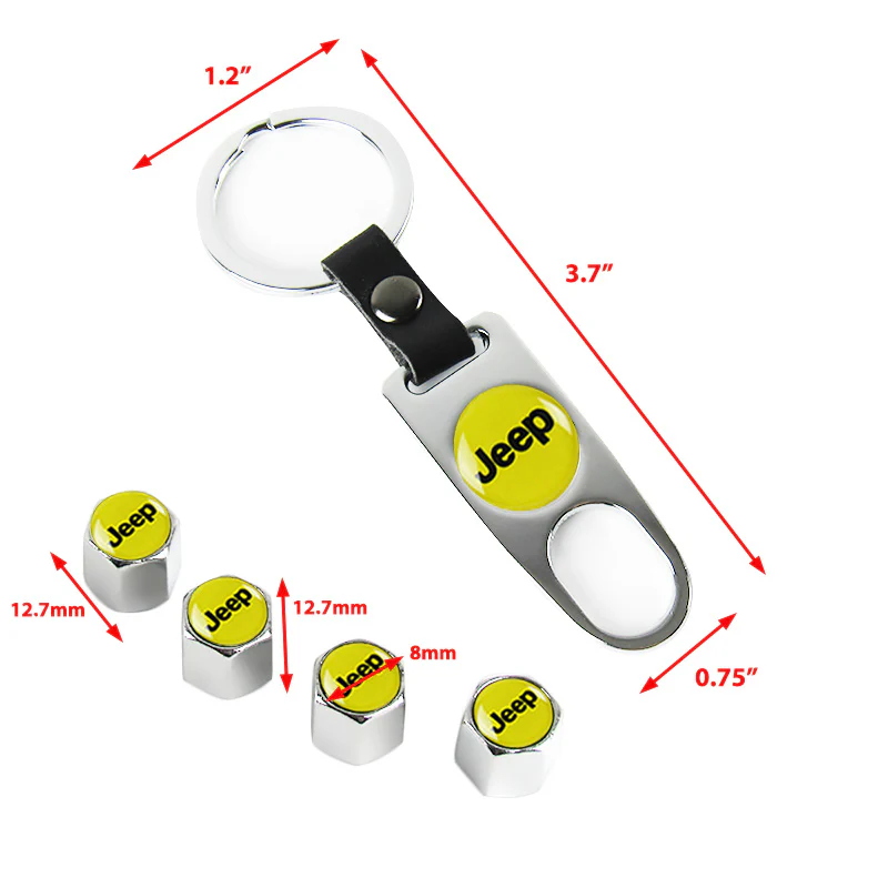 JEEP LOGO Set Emblems with Silver Wheel Tire Valves Air Caps Keychain - US SELLER - Image 3