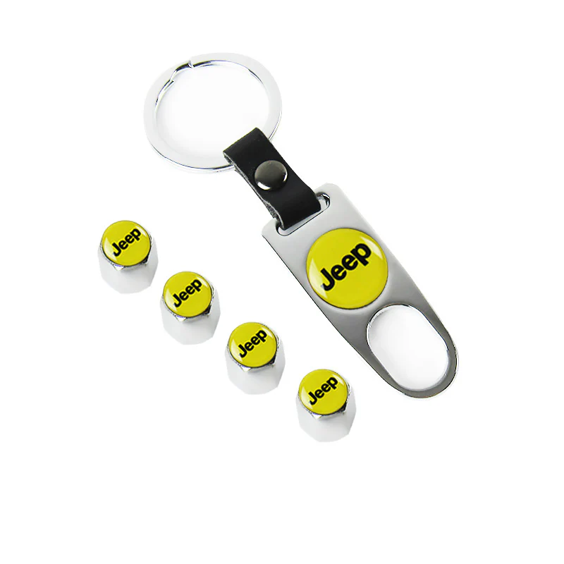 JEEP LOGO Set Emblems with Silver Wheel Tire Valves Air Caps Keychain - US SELLER - Image 6