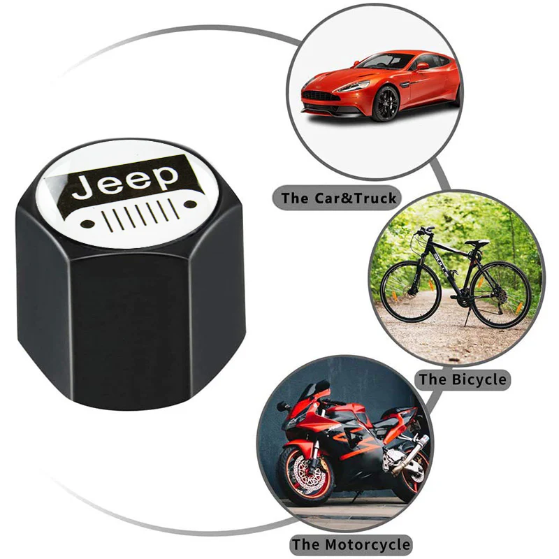 JEEP LOGO Set Emblems with Black Tire Wheel Valves Air Caps Keychain - US SELLER - Image 2