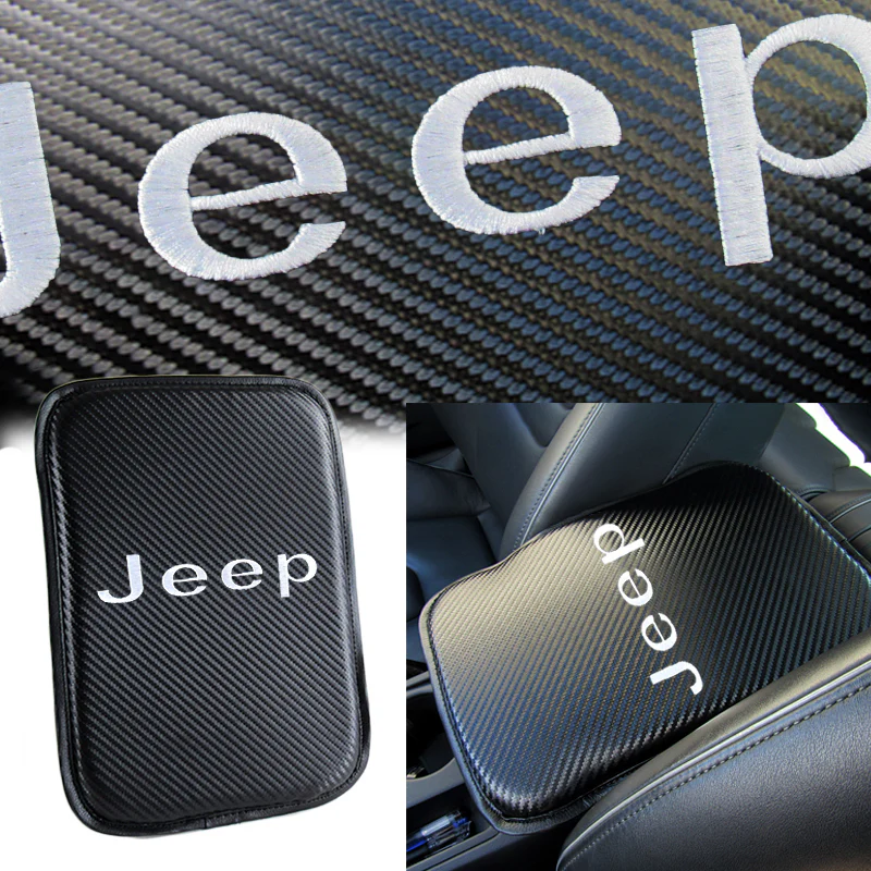 Jeep Set of Carbon Fiber Look Embroidered Armrest Cushion & Seat Belt Cover - Image 6