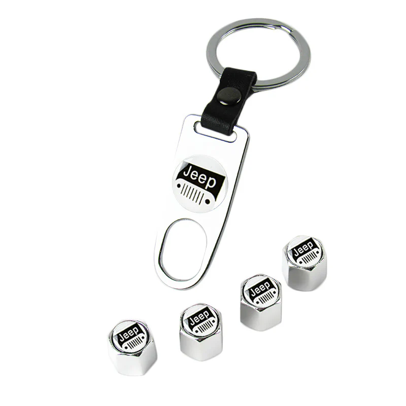 JEEP Silver Universal Car Wheel Tire Valves Dust Stem Air Caps Keychain Emblem KEY FOB Set - US SELLER - Image 5