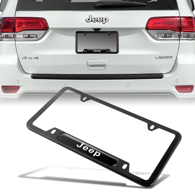 JEEP Stainless Steel 2pcs Black License Plate Frame with Caps Bolt Brand New SET - Image 7