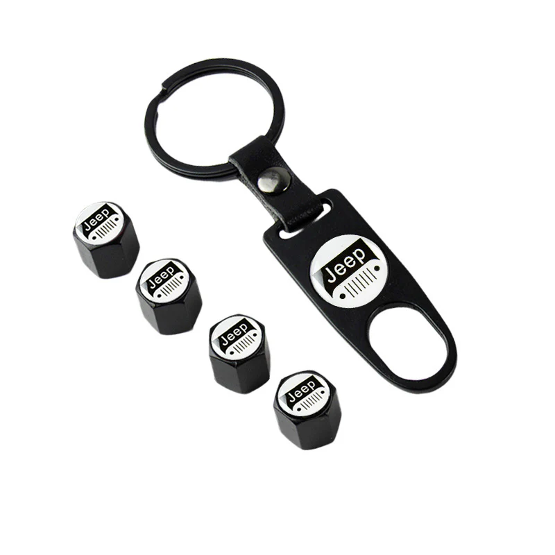JEEP Black Universal Car Wheel Tire Valves Dust Stem Air Caps Keychain Emblem KEY FOB Set - US SELLER - Image 5