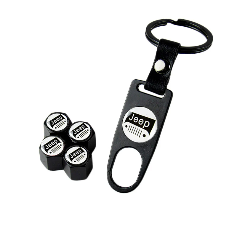 JEEP Black Universal Car Wheel Tire Valves Dust Stem Air Caps Keychain Emblem KEY FOB Set - US SELLER - Image 6