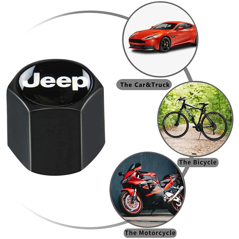 JEEP Universal Black Car Wheel Tire Valves Dust Stem Air Caps Keychain Emblem KEY FOB Set - US SELLER - Image 4