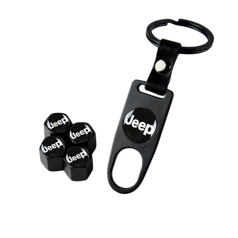 JEEP Universal Black Car Wheel Tire Valves Dust Stem Air Caps Keychain Emblem KEY FOB Set - US SELLER - Image 5