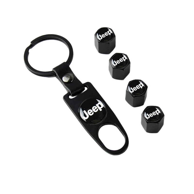 JEEP Universal Black Car Wheel Tire Valves Dust Stem Air Caps Keychain Emblem KEY FOB Set - US SELLER - Image 6