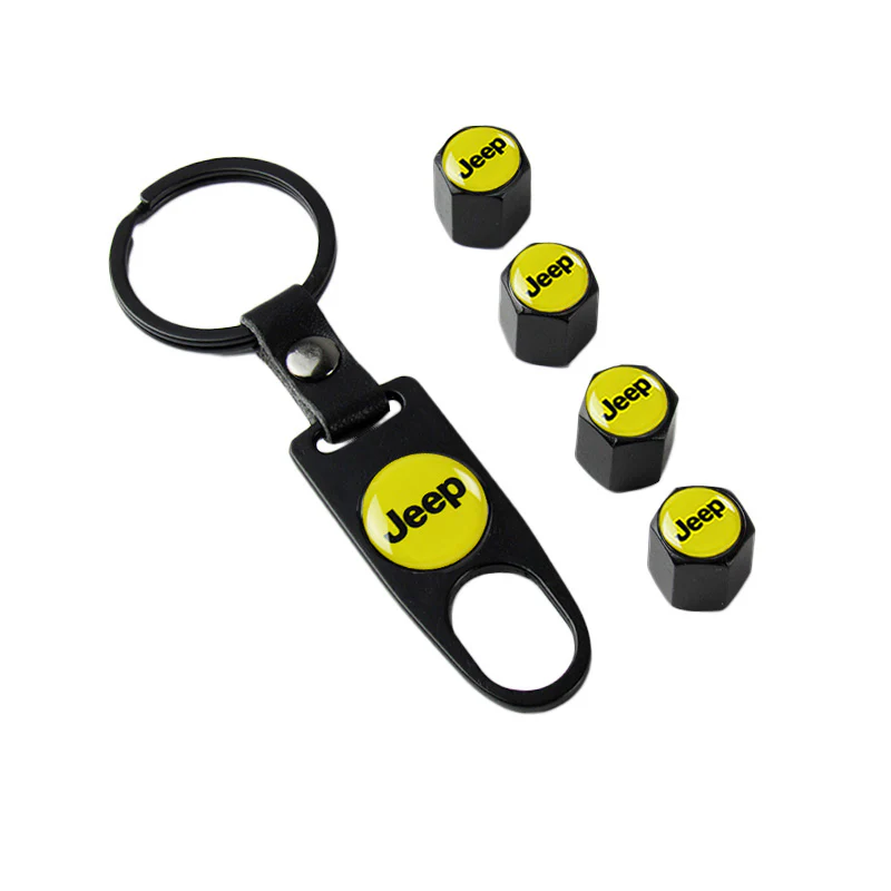 JEEP Universal Black Set Car Wheel Tire Valves Dust Stem Air Caps Keychain Emblem KEY FOB - US SELLER - Image 6