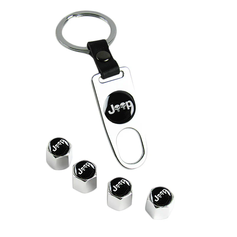 JEEP Universal Car Wheel Tire Valves Dust Stem Air Caps Keychain Emblem KEY FOB Silver Set - US SELLER - Image 5
