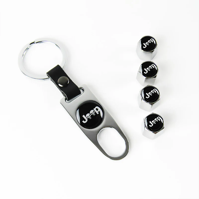 JEEP Universal Car Wheel Tire Valves Dust Stem Air Caps Keychain Emblem KEY FOB Silver Set - US SELLER - Image 6