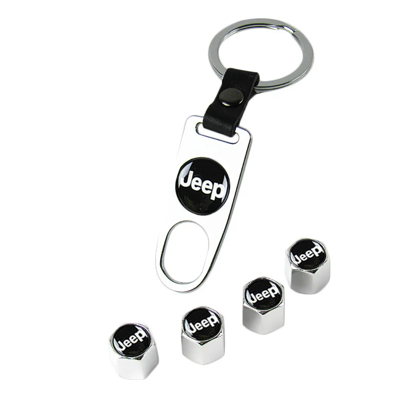 JEEP Universal Silver Car Wheel Tire Valves Dust Stem Air Caps Keychain Emblem KEY FOB Set - US SELLER - Image 5
