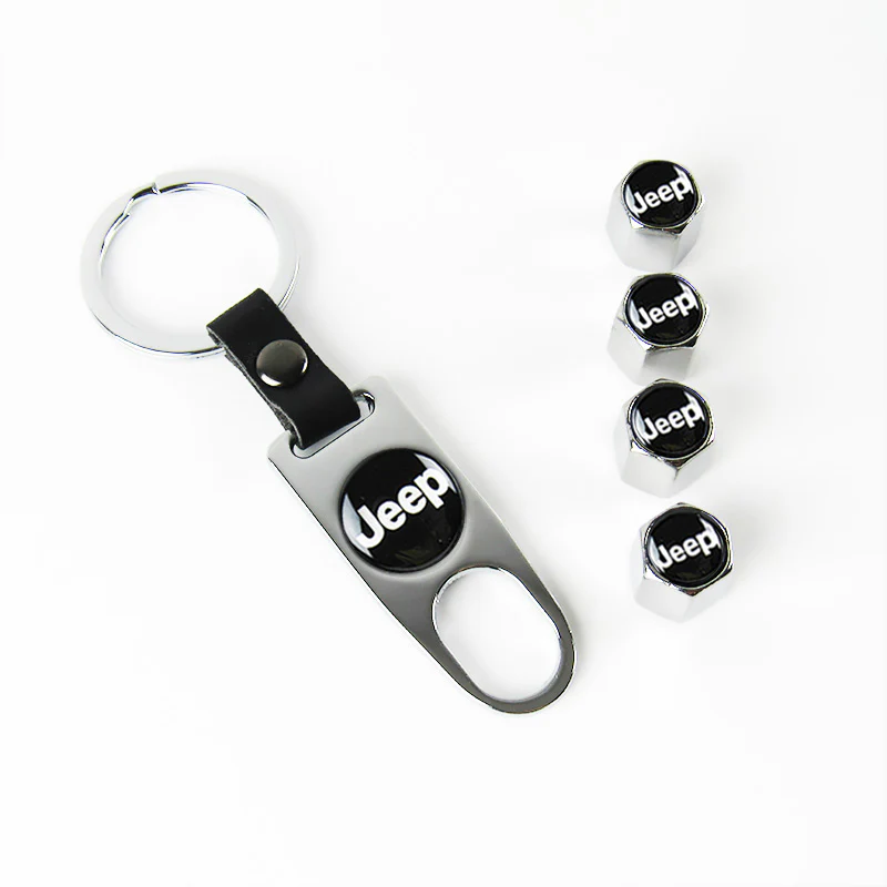 JEEP Universal Silver Car Wheel Tire Valves Dust Stem Air Caps Keychain Emblem KEY FOB Set - US SELLER - Image 6