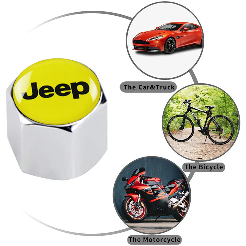 JEEP Universal Silver Set Car Wheel Tire Valves Dust Stem Air Caps Keychain Emblem KEY FOB - US SELLER - Image 4