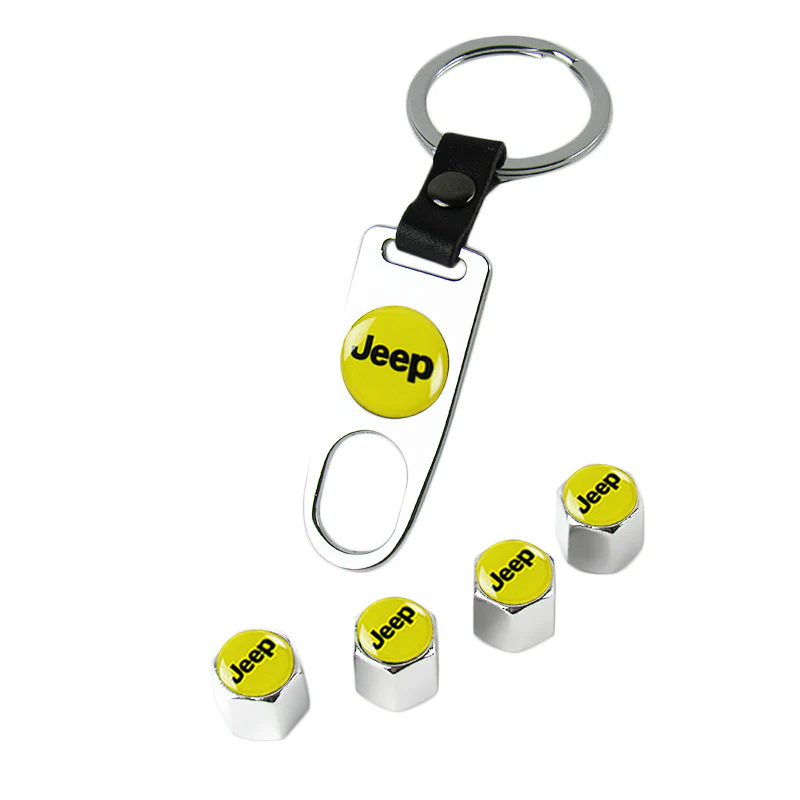 JEEP Universal Silver Set Car Wheel Tire Valves Dust Stem Air Caps Keychain Emblem KEY FOB - US SELLER - Image 5