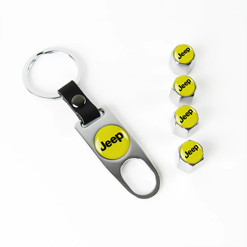 JEEP Universal Silver Set Car Wheel Tire Valves Dust Stem Air Caps Keychain Emblem KEY FOB - US SELLER - Image 6