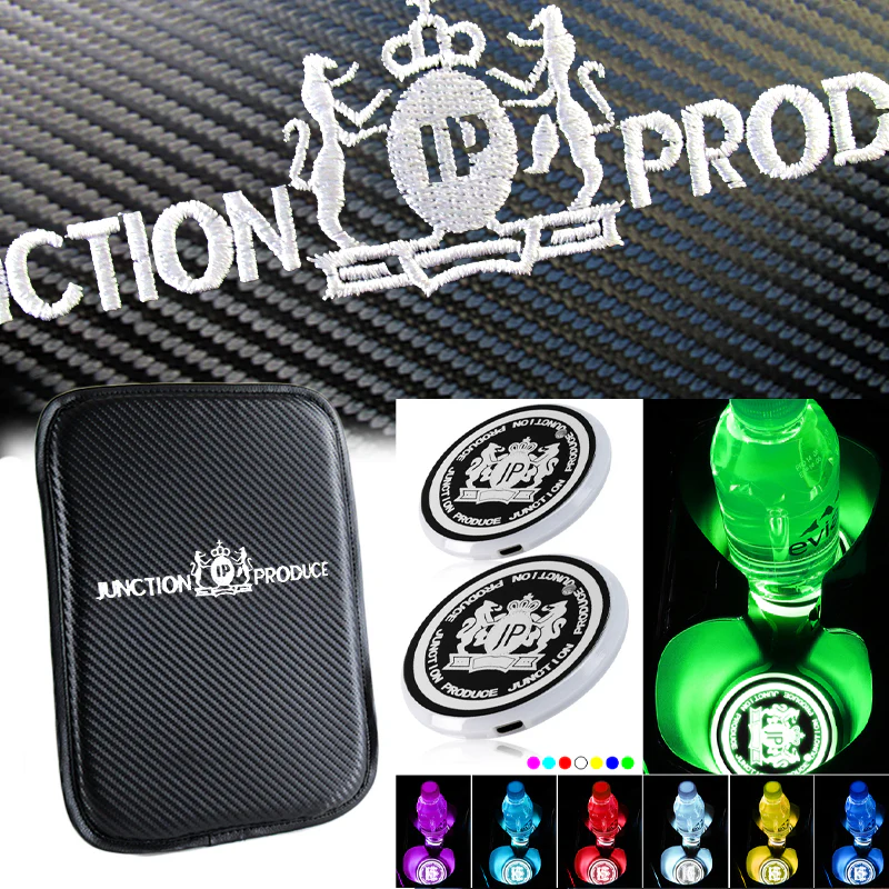 JP JUNCTION PRODUCE Car Center Console Armrest Cushion Mat Pad Cover Stitched Embroidery Logo with LED Cup Coaster Set - Image 5