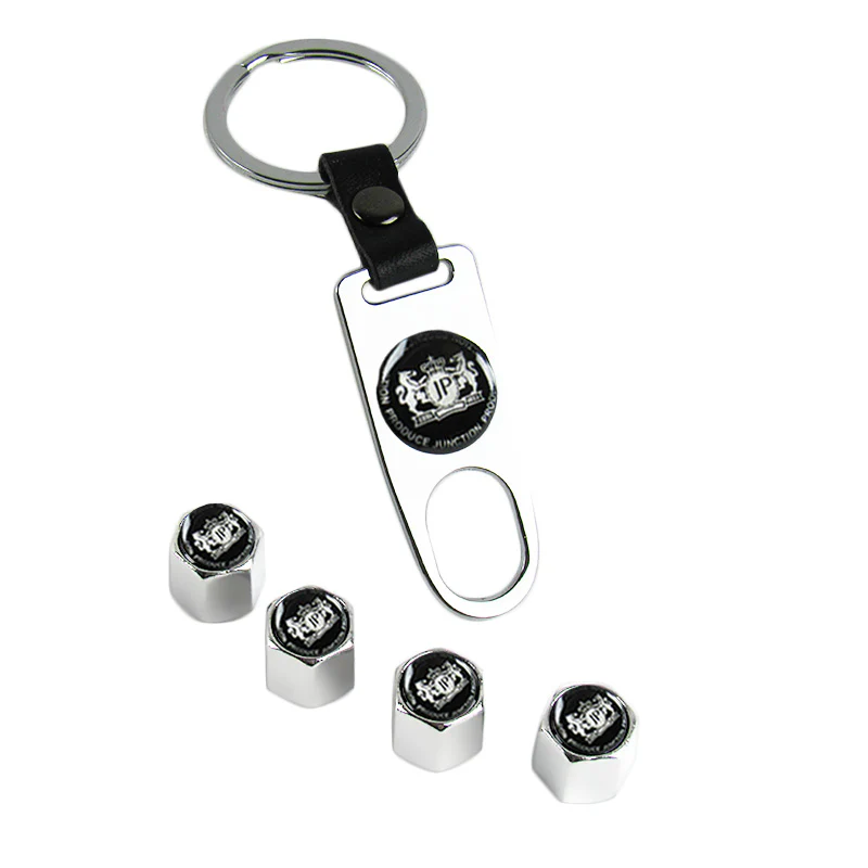 JP Junction Produce Universal Car SUV Wheel Tire Valves Dust Stem Air Caps Keychain Emblem Silver Set - Image 6