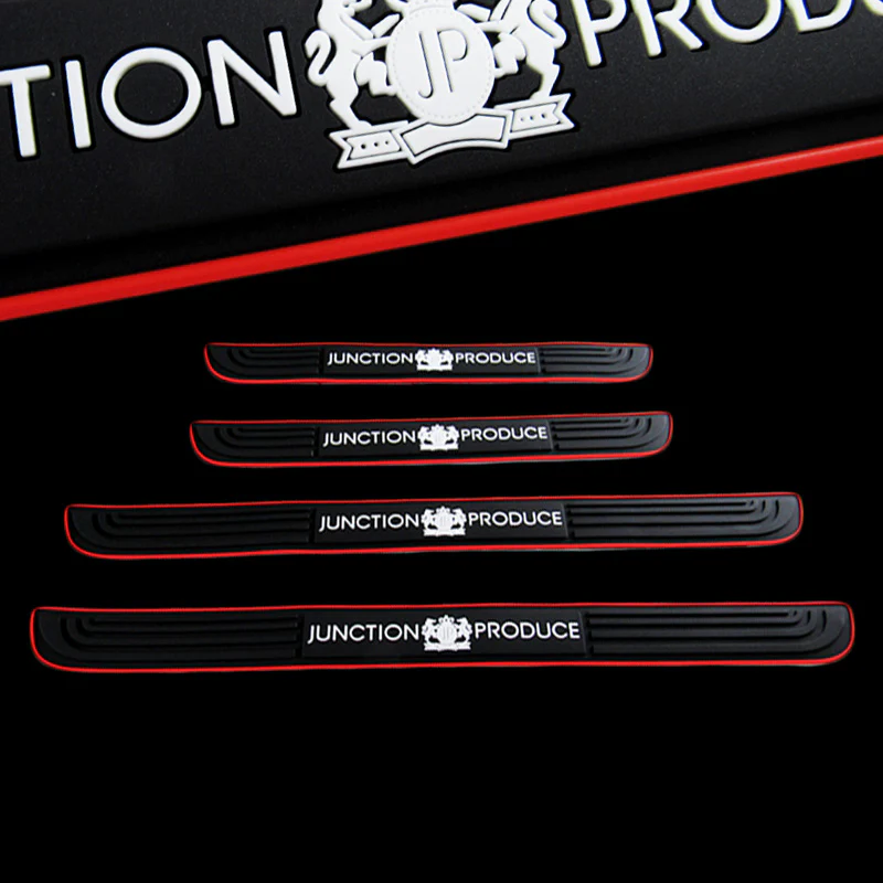 Junction Produce 4PC Red trimmed Rubber Car Door Scuff Sill Cover Panel Step Protector - Image 2