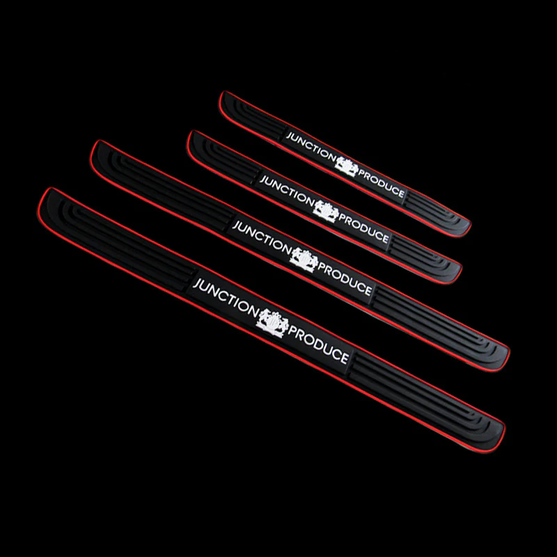 Junction Produce 4PC Red trimmed Rubber Car Door Scuff Sill Cover Panel Step Protector - Image 5