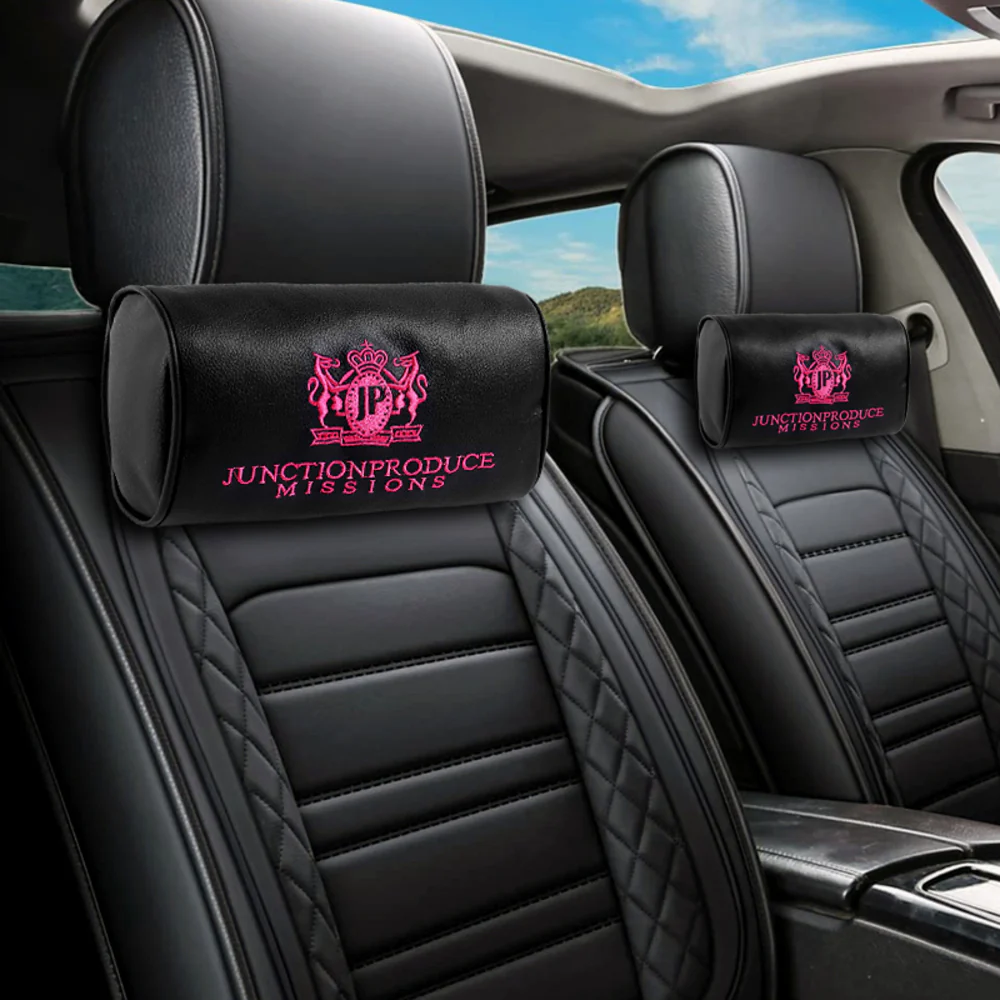 Junction Produce JP Pink Embroidery Set of Neck rest Pillows with Seatbelt Covers & GW Fusa Charm - Image 2
