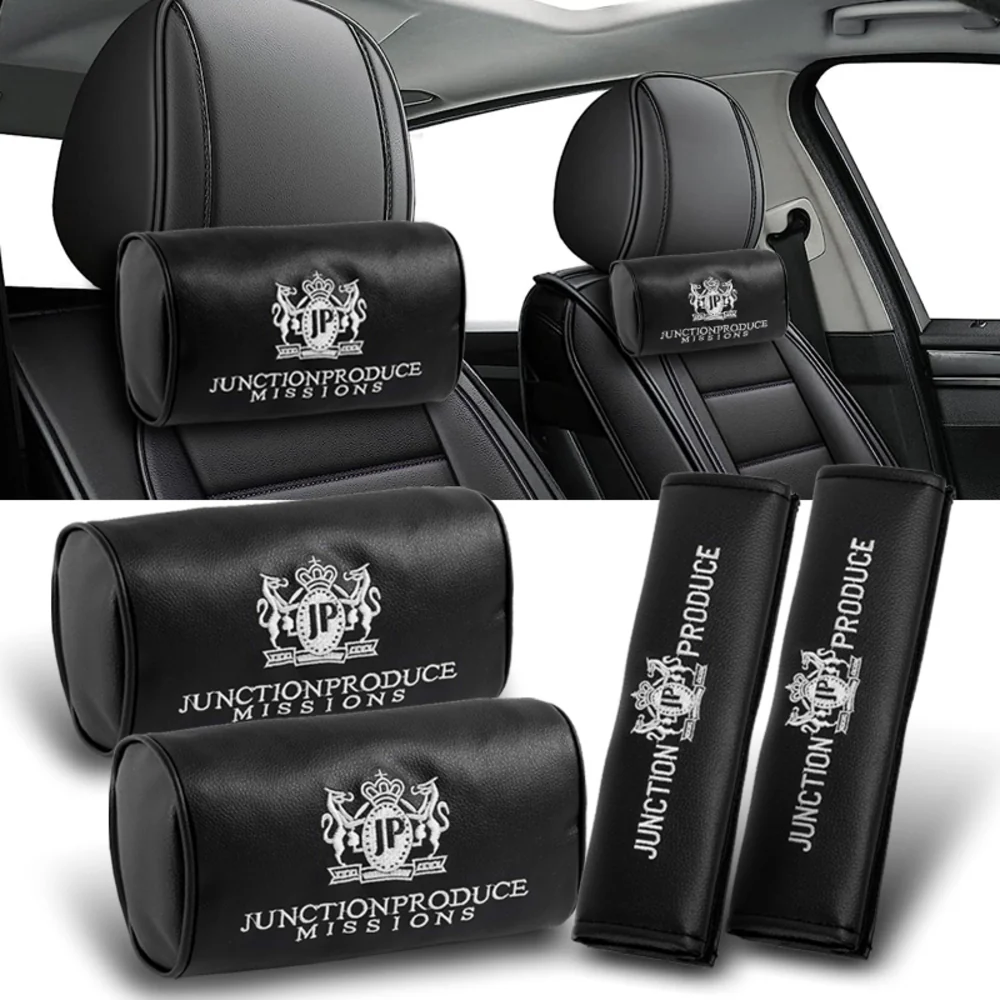 Junction Produce JP Embroidery Set of Black Neck rest Pillows with Seatbelt Covers & Fusa Charm - Image 7