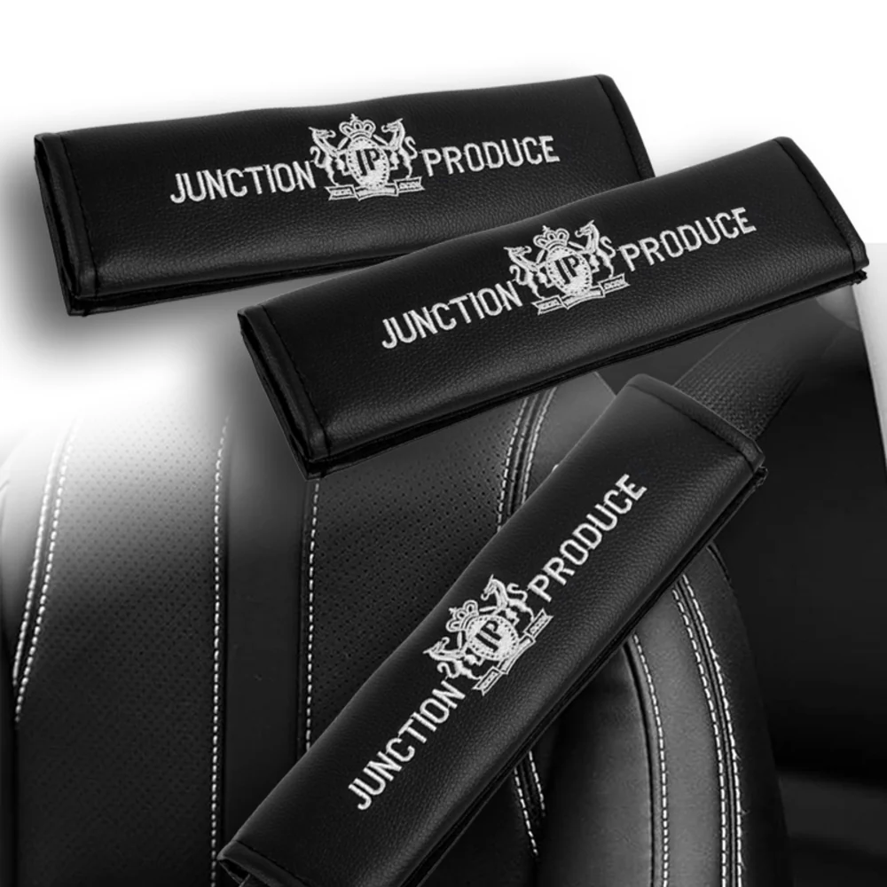 Junction Produce JP Embroidery Set of Black Neck rest Pillows with Seatbelt Covers & Fusa Charm - Image 9