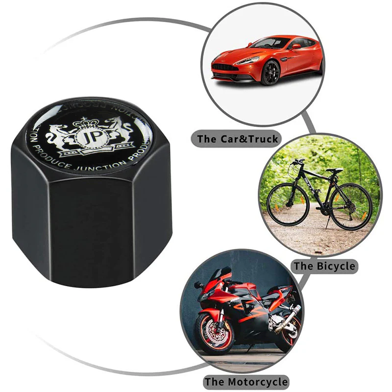 Junction Produce JP Universal Car SUV Wheel Tire Valves Dust Stem Air Caps Keychain Emblem Black Set - Image 4