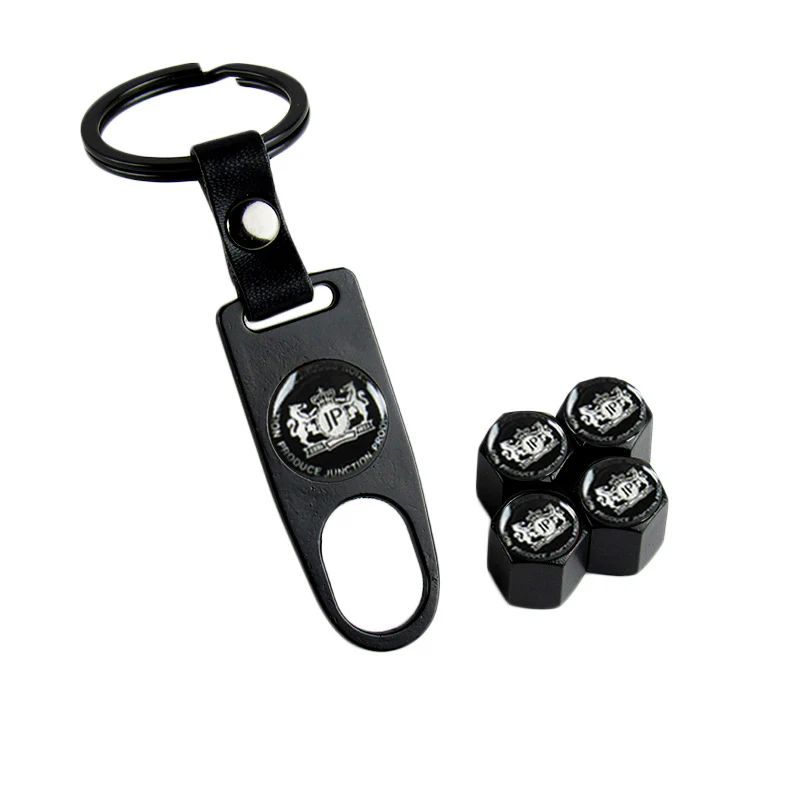 Junction Produce JP Universal Car SUV Wheel Tire Valves Dust Stem Air Caps Keychain Emblem Black Set - Image 5