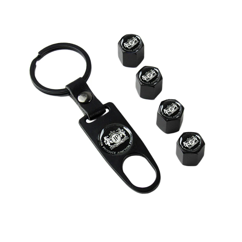 Junction Produce JP Universal Car SUV Wheel Tire Valves Dust Stem Air Caps Keychain Emblem Black Set - Image 6