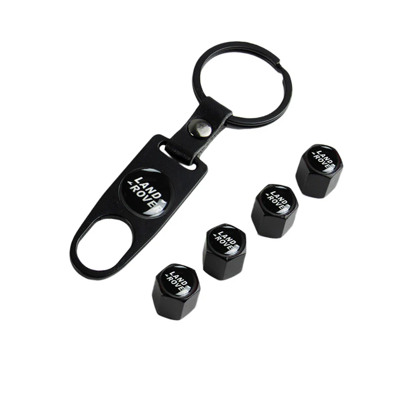 Land Rover Universal Car SUV Wheel Tire Valves Dust Stem Air Caps Keychain Emblem Black Set - Image 2