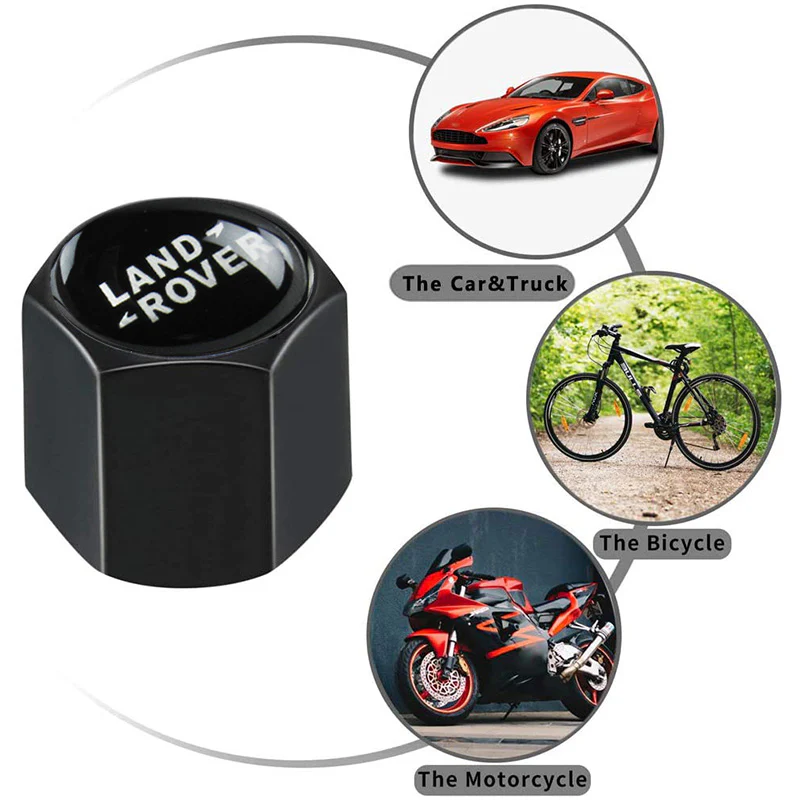 Land Rover Universal Car SUV Wheel Tire Valves Dust Stem Air Caps Keychain Emblem Black Set - Image 4