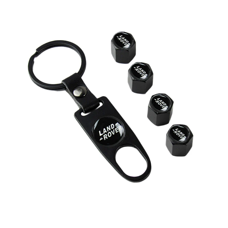 Land Rover Universal Car SUV Wheel Tire Valves Dust Stem Air Caps Keychain Emblem Black Set - Image 6