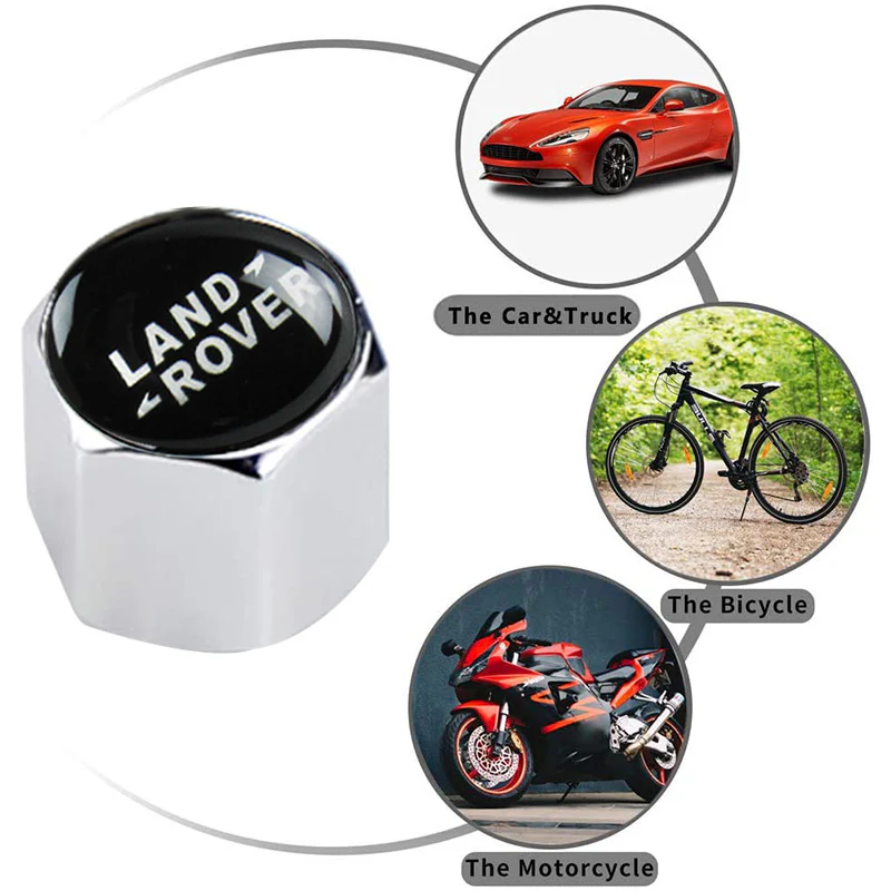Land Rover Universal Car SUV Wheel Tire Valves Dust Stem Air Caps Keychain Emblem Silver Set - Image 4