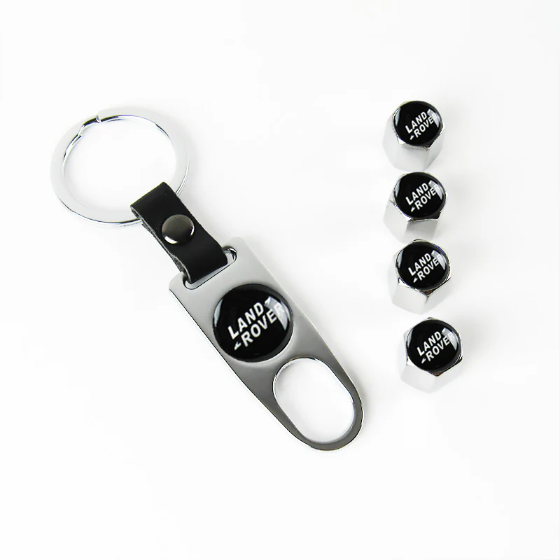 Land Rover Universal Car SUV Wheel Tire Valves Dust Stem Air Caps Keychain Emblem Silver Set - Image 5