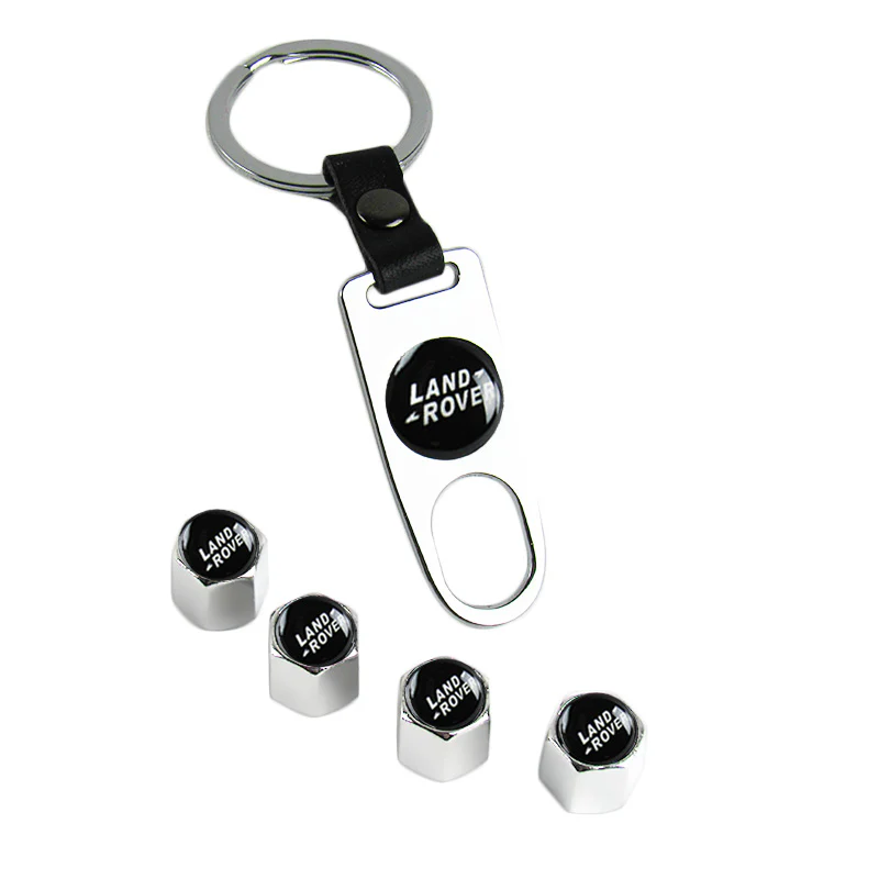 Land Rover Universal Car SUV Wheel Tire Valves Dust Stem Air Caps Keychain Emblem Silver Set - Image 6