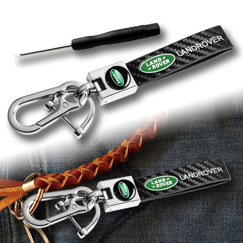LANDROVER Universal Chrome 3D Logo Carbon Fiber Look Black Leather Metal Gift Decor Quick Release Lanyard Keychain - Image 2