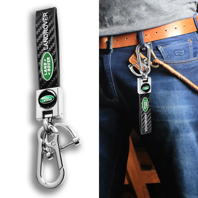 LANDROVER Universal Chrome 3D Logo Carbon Fiber Look Black Leather Metal Gift Decor Quick Release Lanyard Keychain - Image 4