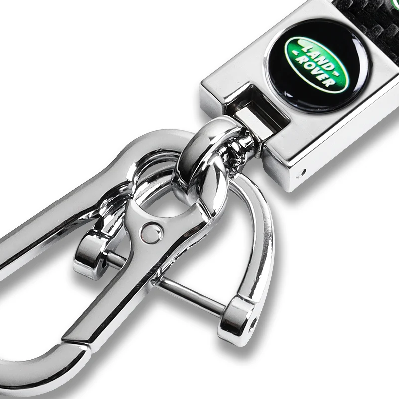LANDROVER Universal Chrome 3D Logo Carbon Fiber Look Black Leather Metal Gift Decor Quick Release Lanyard Keychain - Image 7