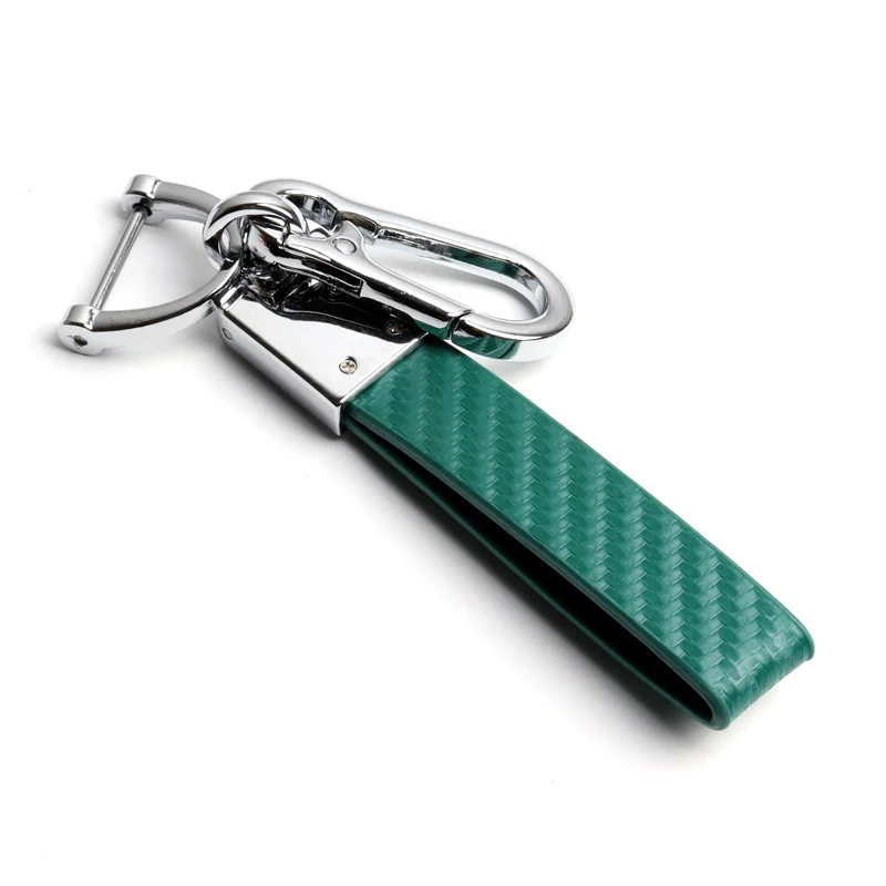 LANDROVER Universal Chrome 3D Logo Carbon Fiber Look Green Leather Metal Gift Decor Quick Release Lanyard Keychain - Image 3