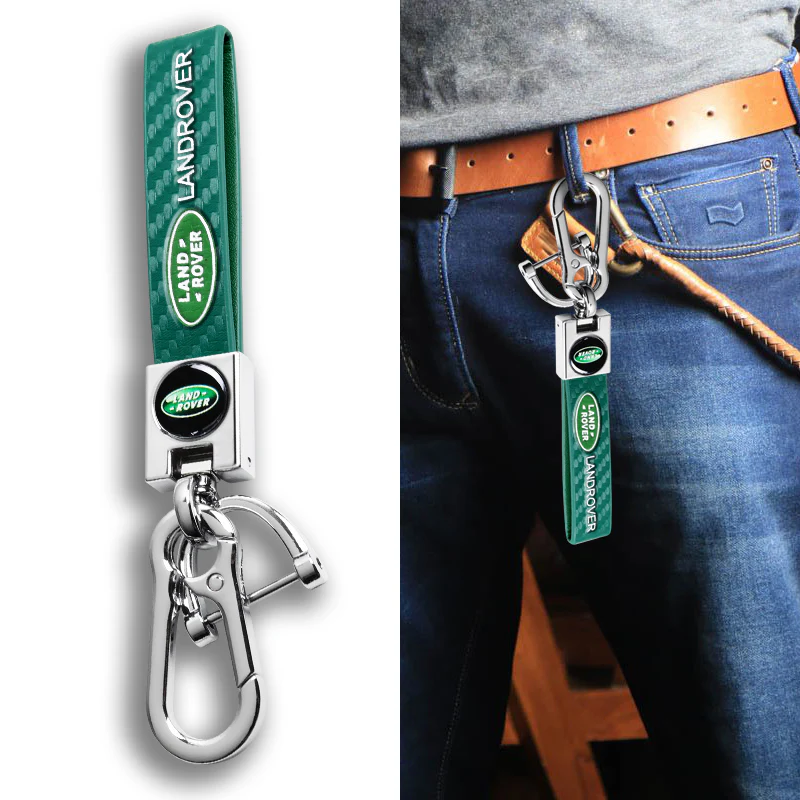 LANDROVER Universal Chrome 3D Logo Carbon Fiber Look Green Leather Metal Gift Decor Quick Release Lanyard Keychain - Image 4