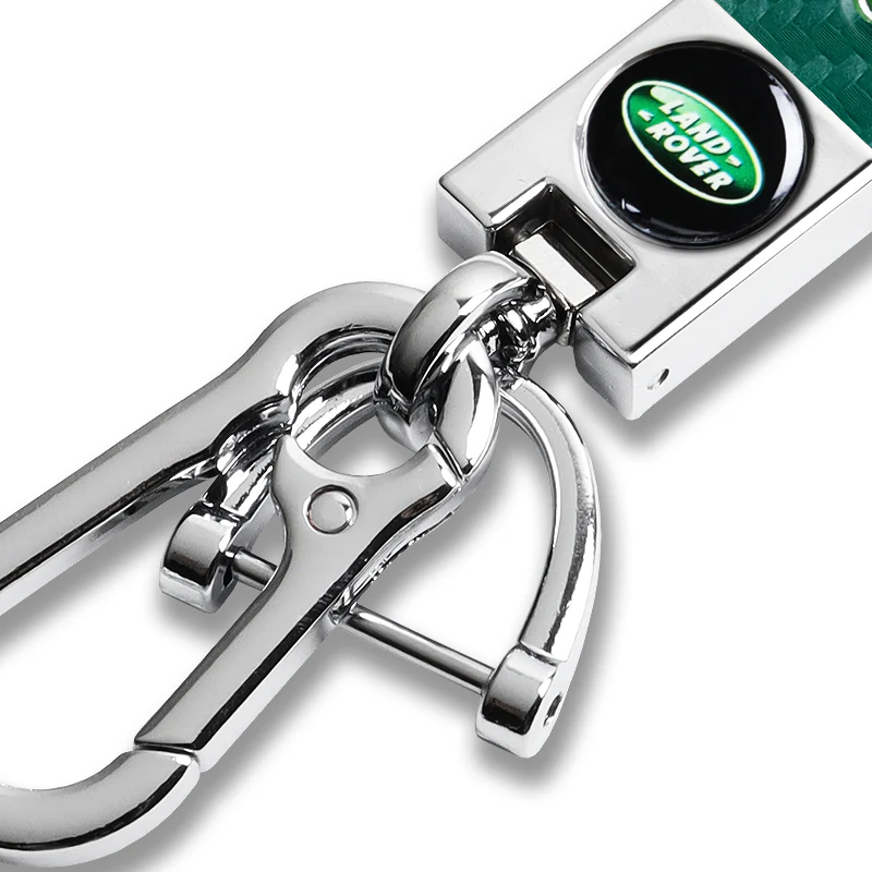 LANDROVER Universal Chrome 3D Logo Carbon Fiber Look Green Leather Metal Gift Decor Quick Release Lanyard Keychain - Image 7