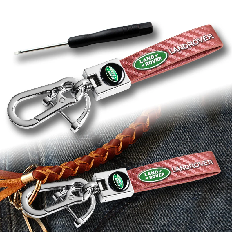 LANDROVER Universal Chrome 3D Logo Carbon Fiber Look Rare Pink Leather Metal Gift Decor Quick Release Lanyard Keychain - Image 2