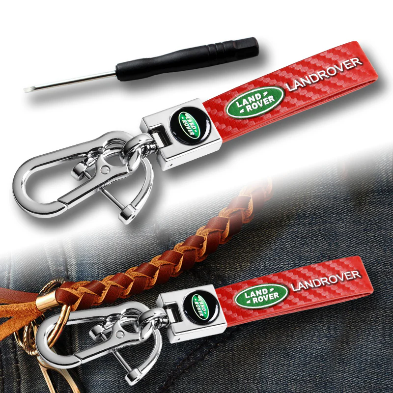 LANDROVER Universal Chrome 3D Logo Carbon Fiber Look Red Leather Metal Gift Decor Quick Release Lanyard Keychain - Image 2