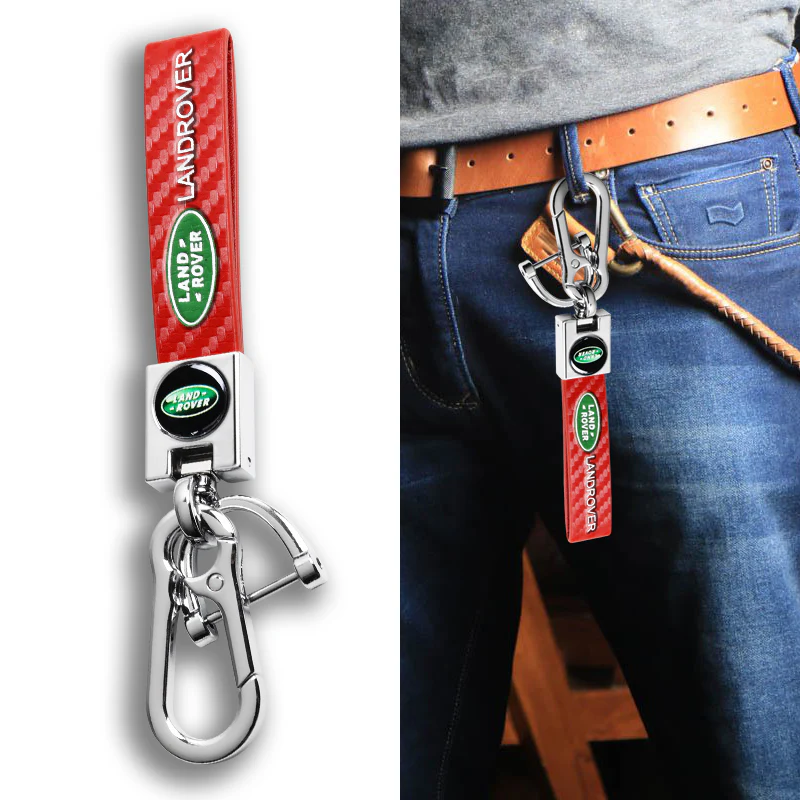 LANDROVER Universal Chrome 3D Logo Carbon Fiber Look Red Leather Metal Gift Decor Quick Release Lanyard Keychain - Image 4
