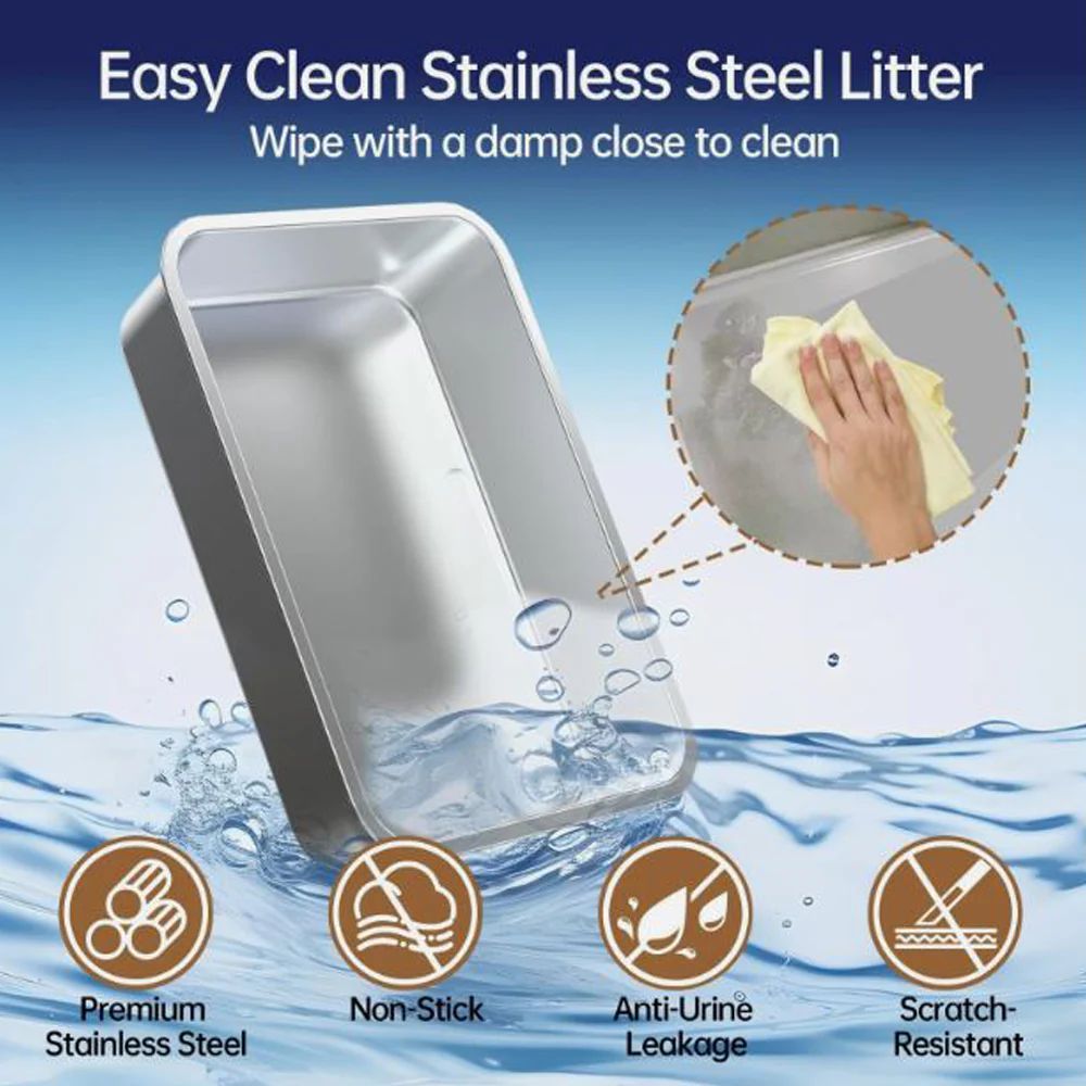 Large Stainless steel cat litter box, High Sides, Odor-Free, Non Stick and Easy Clean, 19.69"x13.78"x9.8" - Image 6