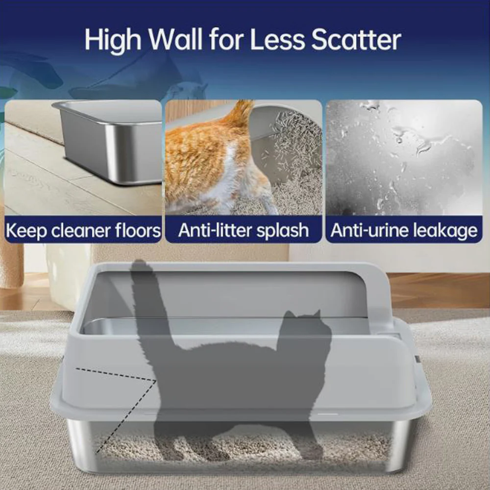 Large Stainless steel cat litter box, High Sides, Odor-Free, Non Stick and Easy Clean, 19.69"x13.78"x9.8" - Image 7
