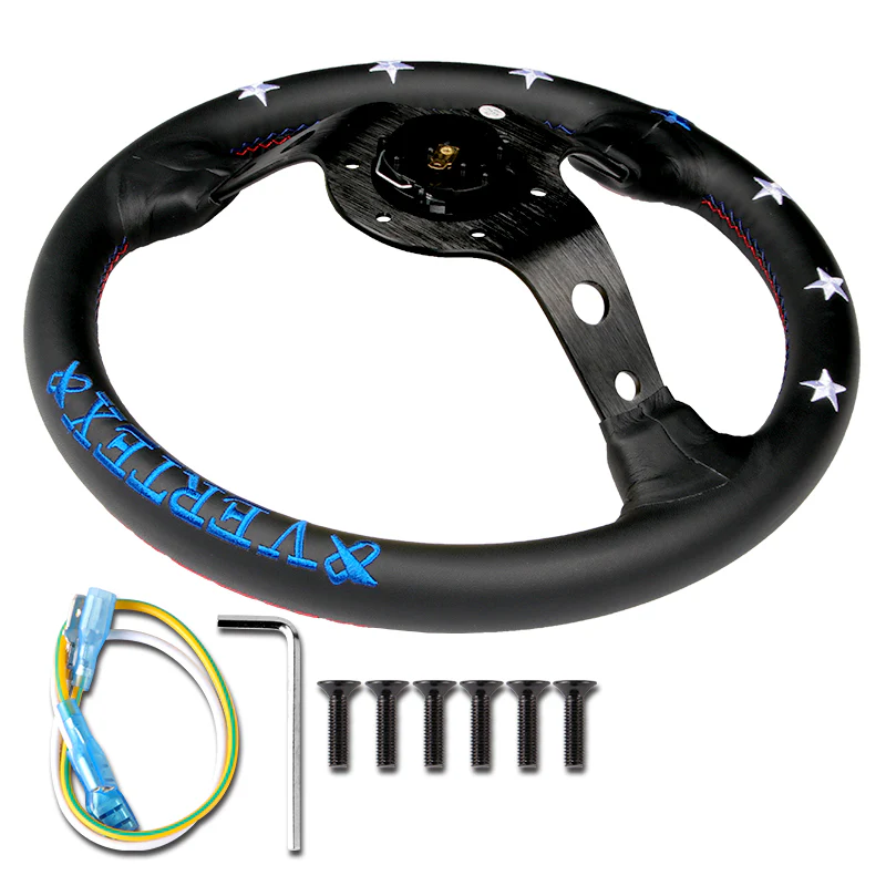 Leather Deep Dish Steering Wheel For OMP MOMO Racing Blue Stitch 330mm Vertex - Image 2