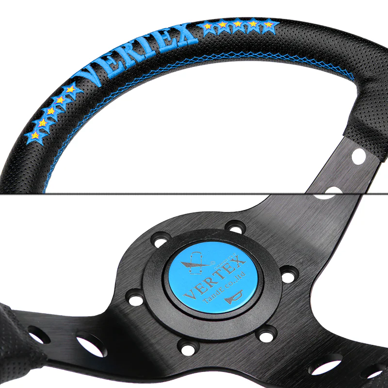 Leather Deep Dish Steering Wheel For OMP MOMO Racing Blue Stitch 330mm Vertex - Image 3