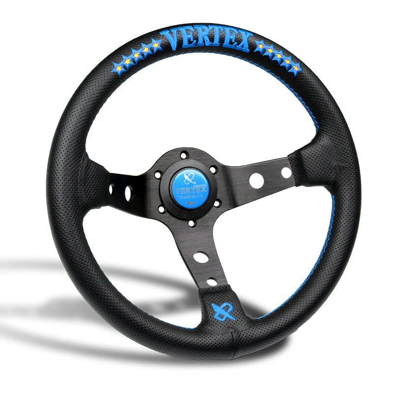 Leather Deep Dish Steering Wheel For OMP MOMO Racing Blue Stitch 330mm Vertex - Image 4